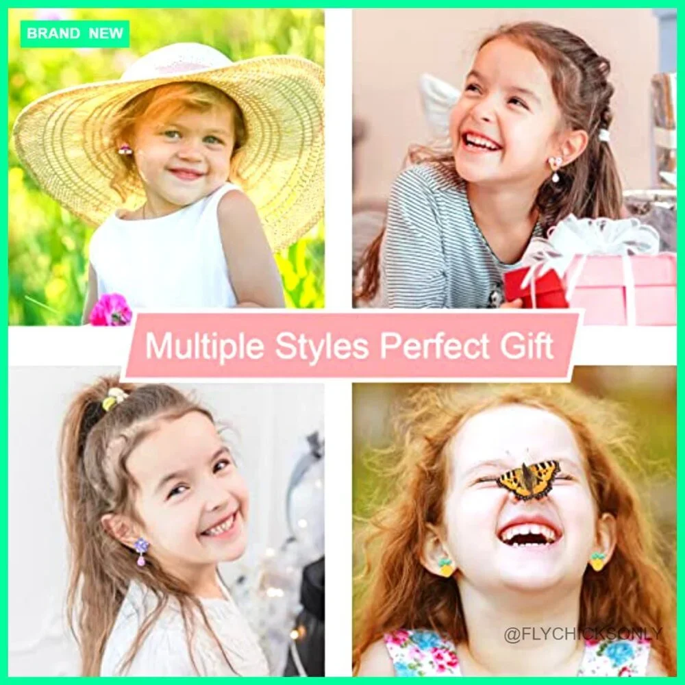 Hypoallergenic Clip-On Earrings Set for Girls Ages 4-12, 64-Piece